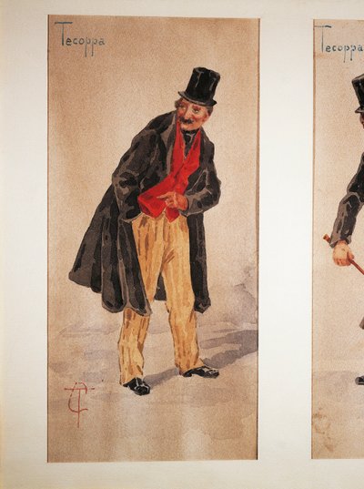 Charakter von Tecoppa, geschaffen vom Mailänder Schauspieler Edoardo Ferravilla im Jahr 1874, Aquarell von Tranquillo Cremona von Tranquillo Cremona