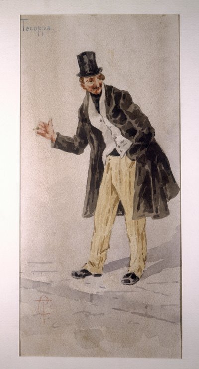 Charakter von Tecoppa, geschaffen von Mailänder Schauspieler Edoardo Ferravilla, Aquarell von Tranquillo Cremona von Tranquillo Cremona