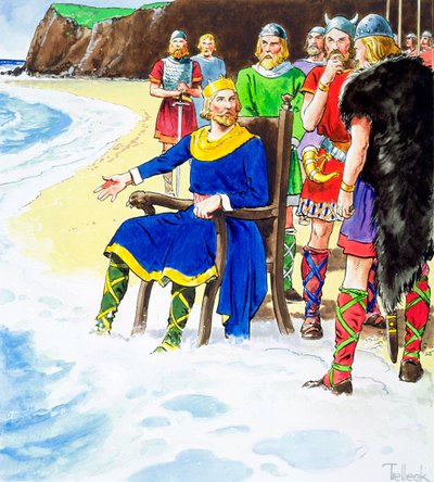 König Knut, der versucht, die Wellen zurückzuhalten, frühes 11. Jahrhundert, ca. 1900 von Trelleek