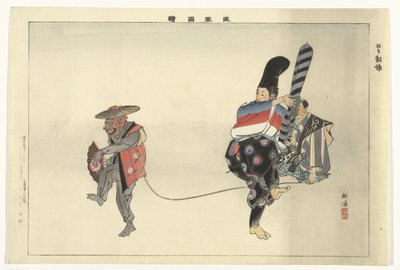 Szene aus dem Noh-Theaterstück Utsubozaru von Tsukioka Kogyo