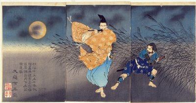 Fujiwara no Yasumasa spielt Flöte im Mondlicht von Tsukioka Yoshitoshi