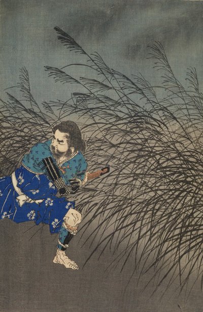 Fujiwara no Yasumasa spielt Flöte im Mondlicht von Tsukioka Yoshitoshi