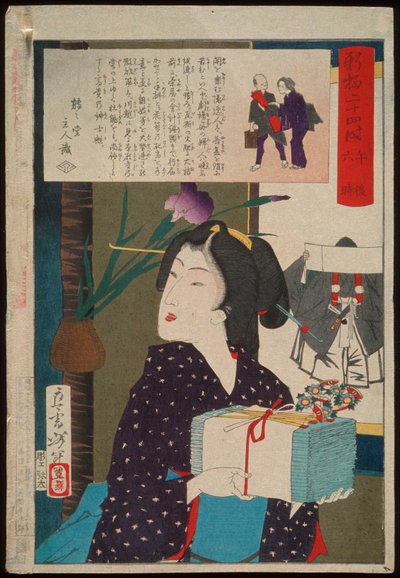 Geisha trägt Handtücher um 18:00 Uhr von Tsukioka Yoshitoshi