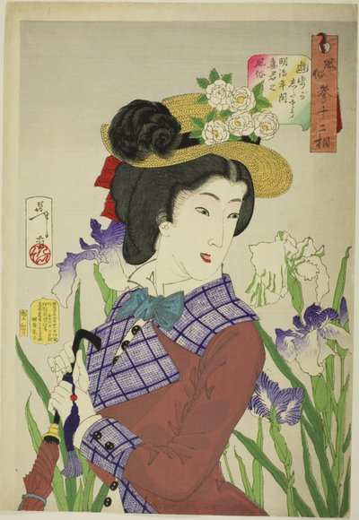 In der Stimmung für einen Spaziergang (Yuho ga shitaso), aus der Serie „Zweiunddreißig Aspekte von Frauen (Fuzoku sanjuniso)“ von Tsukioka Yoshitoshi