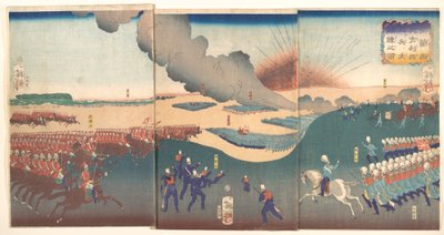 Manöver von drei Kategorien französischer und englischer Soldaten (Furansu Igirisu sanhei ōchōren no zu) von Tsukioka Yoshitoshi