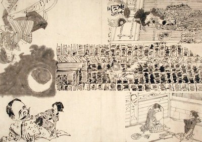 Vorbereitende Zeichnung für Illustrationen von Melodramen und Parodie von Tsukioka Yoshitoshi