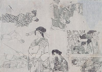 Vorbereitende Zeichnungen für Illustrationen von Melodramen von Tsukioka Yoshitoshi