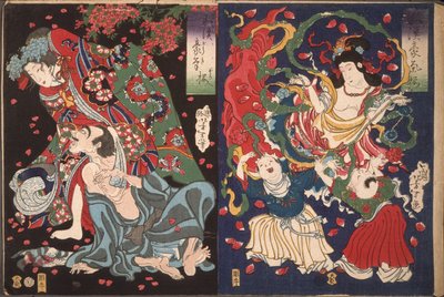 Seigen und Sakurahime; Engel mit zwei Kindern von Tsukioka Yoshitoshi