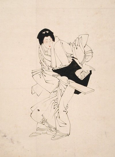 Skizze einer Frau mit Federballschläger von Tsukioka Yoshitoshi