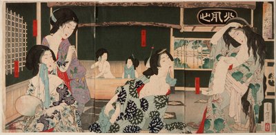 Sommer: Frauen baden am Daishōrō von Tsukioka Yoshitoshi
