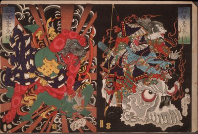 Krieger auf Schädel; Kintoki überwältigt einen Dämon von Tsukioka Yoshitoshi
