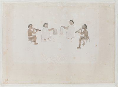 Add MS 15508 f.11 Musiker von Tahiti, Juni 1770 von Tupaia Tupaia