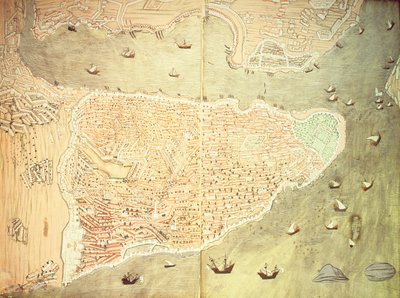 H 1523 fol.158v-159r Blick auf Istanbul und die Bosporus-Straße, aus dem 