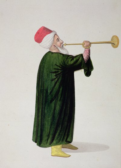 Offizieller Trompeter der Janitscharen-Militärkapelle, osmanische Periode, drittes Viertel des 18. Jahrhunderts von Turkish School