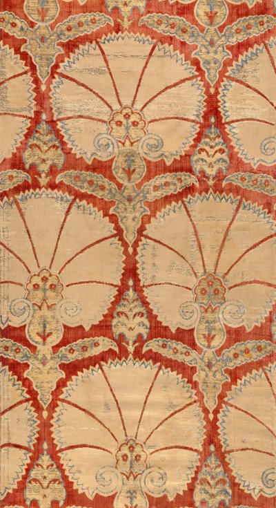 Tafel aus rotem Samt mit Nelkenpalmetten in Gold und Silber von Turkish School