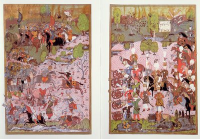 Die Schlacht von Mohács zwischen Türken und Ungarn, 1526, Faksimile einer Miniatur im Topkapi-Museum in Istanbul von Turkish School