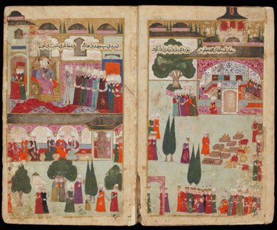 Mehmed III.s Krönung im Topkapi-Palast 1595 aus dem Manuskript Mehmed III.s Feldzug in Ungarn von Turkish master