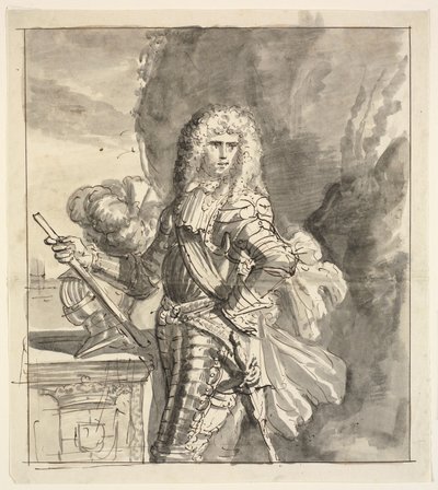 Porträt eines Feldherrn. Kniefigur, stehend an einer Balustrade von Ubekendt