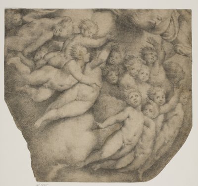 Gottvater von Engeln in Wolken getragen, nach der Kuppel in Cortemaggiore von Ubekendt Ubekendt