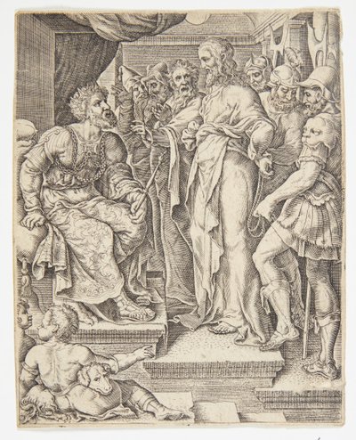 Christus vor Herodes von Ubekendt efter Dirck Volckertsz. Coornhert efter Maarten van Heemskerck