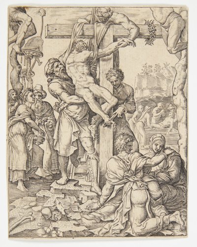 Die Kreuzabnahme von Ubekendt efter Dirck Volckertsz. Coornhert efter Maarten van Heemskerck