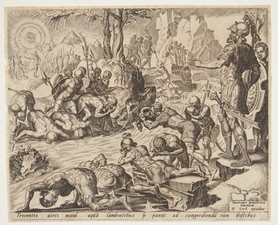Gideon beobachtet, wie die Soldaten trinken von Ubekendt efter Maarten van Heemskerck
