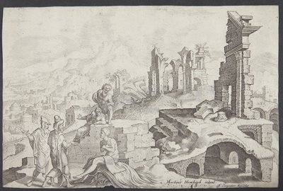 Hiob auf dem Misthaufen mit seiner Frau und drei Freunden von Ubekendt efter Maarten van Heemskerck