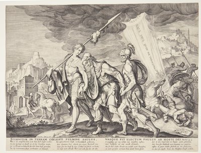 Der blinde Saul wird nach Damaskus geführt von Ubekendt efter Philips Galle efter forlæg af Maarten van Heemskerck