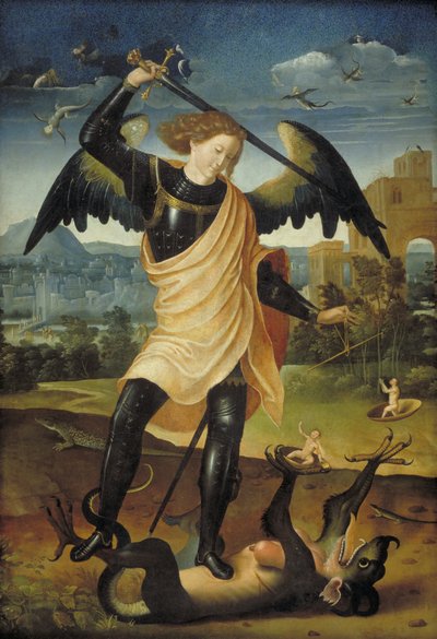 Der Erzengel Michael mit dem Drachen von Ubekendt spansk 1500 tallet