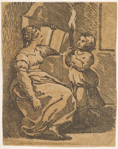 Eine Sibylle liest nach rechts, ca. 1517-18 von Ugo da Carpi