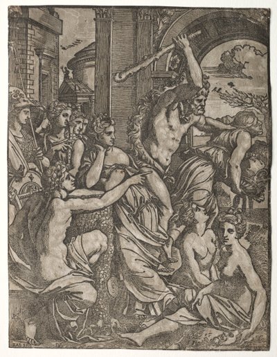 Herkules vertreibt den Neid aus dem Tempel der Musen, 1522-24 von Ugo da Carpi