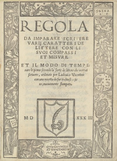 Regola da imparare scrivere varii caratteri de littere con li suoi compassi et misure: et il modo di temperare le penne... von Ugo da Carpi, Ludovico Arrighi