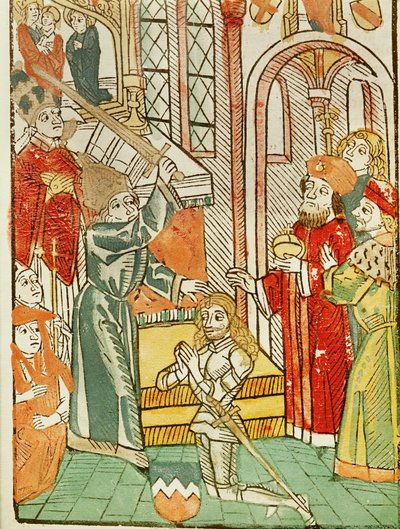 Ritterschlag für Heinrich von Ulm, durch Kaiser Sigismund, während des Konzils von Konstanz von Ulrich von Richental