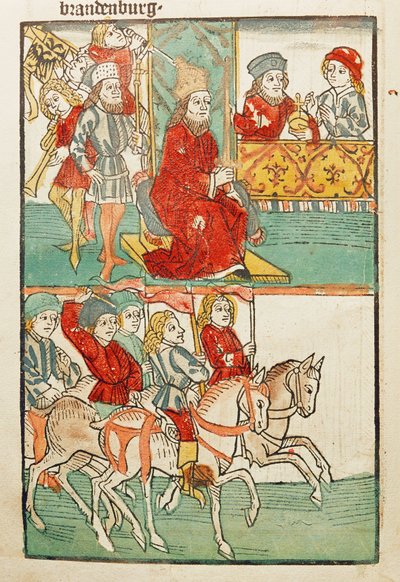 Belehnung des Burggrafen von Nürnberg, Friedrich von Hohenzollern, mit der Mark Brandenburg durch Kaiser Sigismund von Ulrich von Richental