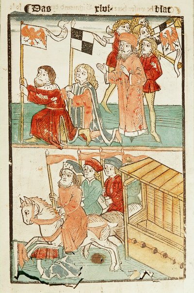 Belehnung des Burggrafen von Nürnberg, Friedrich von Hohenzollern, mit der Mark Brandenburg durch Kaiser Sigismund von Ulrich von Richental