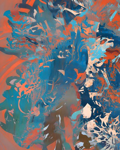 Orange-blaues fließendes Abstrakt von Uma Gokhale