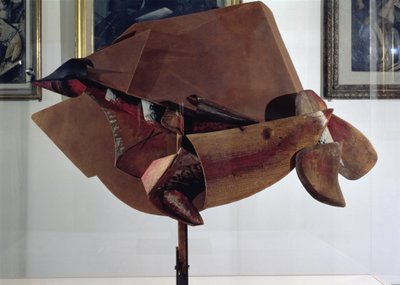 Dynamik eines Pferdes in Bewegung und Häuser von Umberto Boccioni