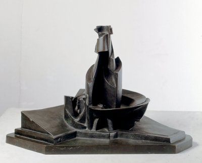 Entwicklung einer Flasche im Raum (Linee e forza di una bottiglia). Bronzeskulptur von Umberto Boccioni (1882-1916) 1912. Dim: 38,1 cm. Mailand, Museo del Novecento von Umberto Boccioni