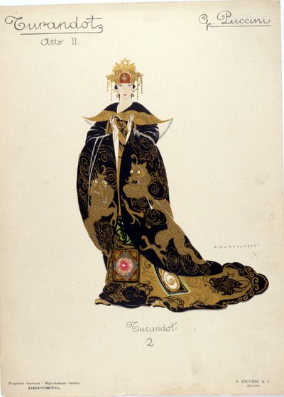 Kostüm für die Figur der Prinzessin Turandot in der Oper "Turandot" von Giacomo Puccini (1858-1924) - 1926 von Umberto Brunelleschi
