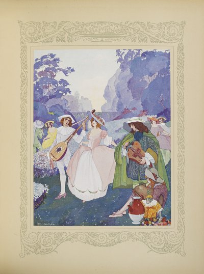 Es gab Hirten und Hirtinnen, die zu den Klängen von Flöten und Dudelsäcken tanzten, Illustration aus 