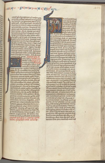 74. Fol. 463r, Apostelgeschichte, historiierte Initiale P, die Himmelfahrt, um 1275-1300 von Unbekannt