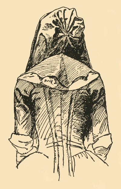 Eine Camlet-Kapuze, von einem Originalkleidungsstück genommen, ca. 1702, 1937 von Unbekannt