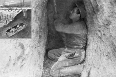 Ein französischer Pionier gräbt einen Tunnel, um eine Mine unter den feindlichen Linien zu platzieren, Frankreich von Unbekannt