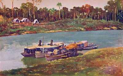Ein Militärlager an einem Abschnitt des oberen Amazonas, dreitausend Meilen vom Meer entfernt, 1914 von Unbekannt