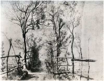 Ein von Bäumen gesäumter Weg, ca. 1620-1625, 1958 von Unbekannt