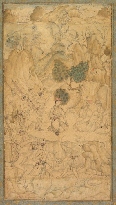 Ein Prinz besucht einen heiligen Mann in einer felsigen Landschaft, ca. 1590 von Unbekannt