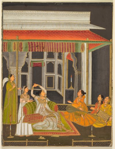 Eine Prinzessin auf einer Terrasse mit Begleitern bei Nacht, um 1760 von Unbekannt