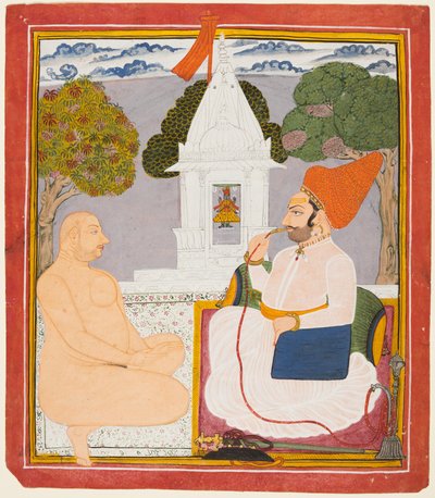 Ein Rathor-Edelmann besucht einen Digambara-Heiligen an einem Vishnu-Schrein, wahrscheinlich Baba Atmaram, ca. 1760 von Unbekannt