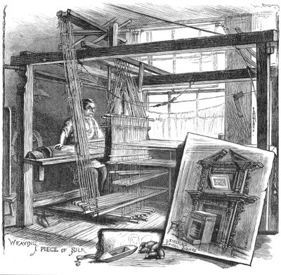 Ein Seidenweber aus Spitalfields an seinem Handwebstuhl, 1884 von Unbekannt