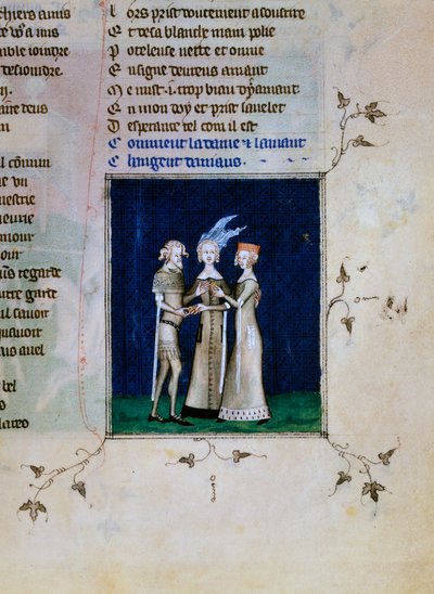 Ein Ritter und eine Dame tauschen Ringe, ca. 1350 von Unbekannt